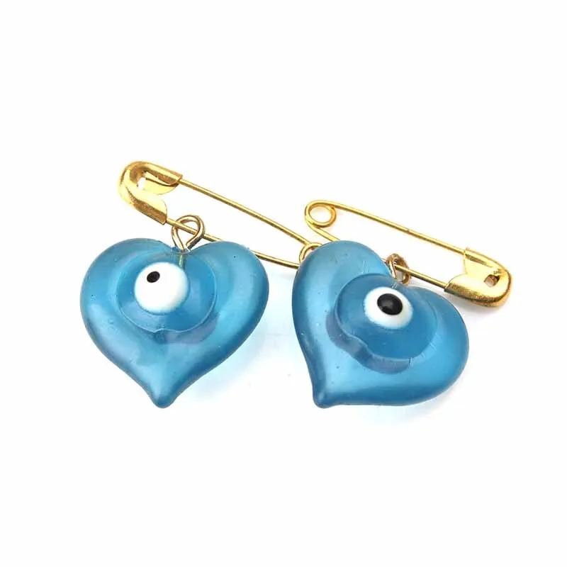 Authentic 5-Piece Blue Evil Eye Heart Brooch Set: Elegant Metal Lapel Pins for Women