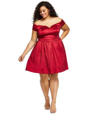 B Darlin Womens Trendy Plus Size Sweetheart-Neck Fit & Flare Dress Ruby Red 18W