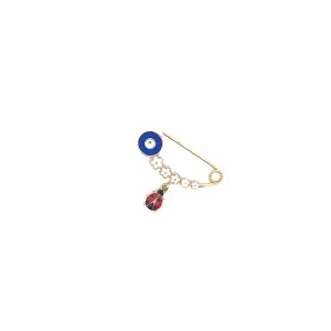 Baby 14k yellow gold Evil eye and Ladybug Diaper Pin