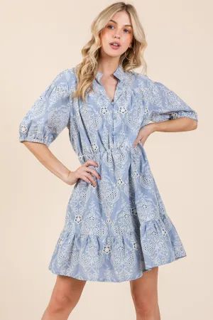 Baby Blue Damask Eyelet Dress