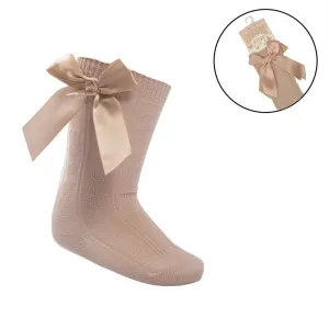 Baby Girls Beige Knee Length Bow Socks