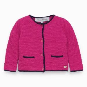 Baby Girls Fuchsia Cardigan With Navy Trim