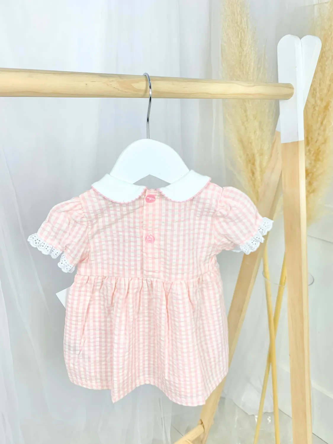 Baby Girls Pink Check Bunny Dress