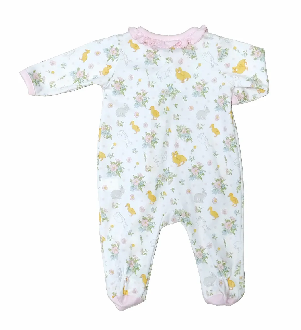 Baby Girl's "Easter Floral"  Zipper Footie