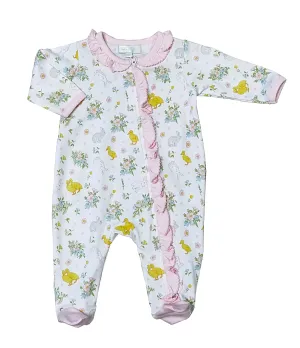 Baby Girl's "Easter Floral"  Zipper Footie