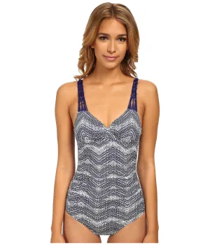 Badgley Mischka Swimwear Gisele Shirred Mio One Piece Macrame Swimsuit Size Small