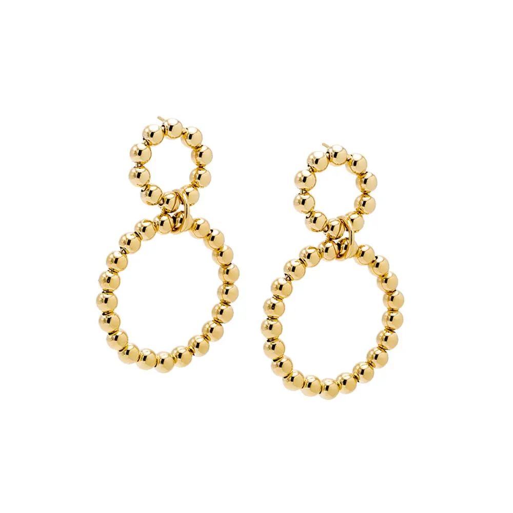 Beaded Double Circle Drop Stud Earring