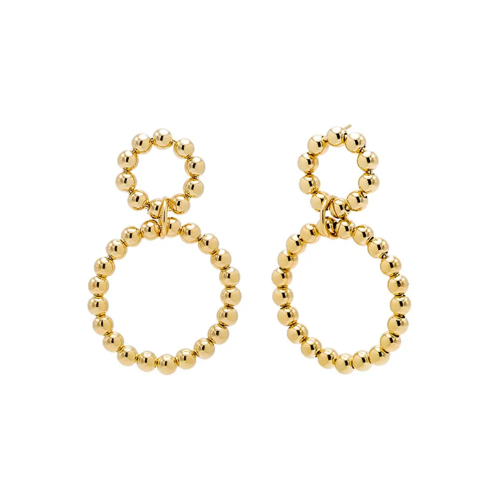 Beaded Double Circle Drop Stud Earring