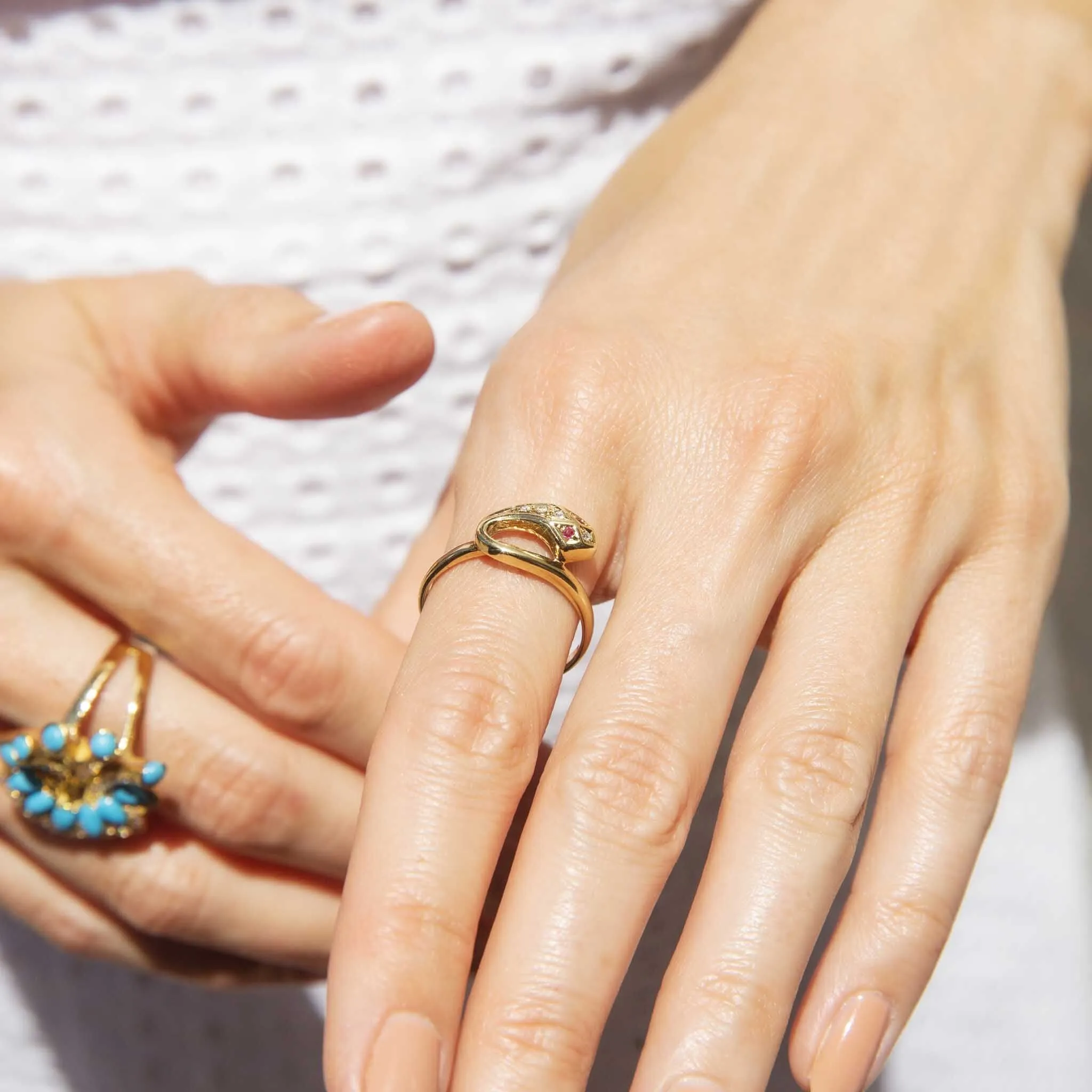 Beatrix Ruby & Diamond Serpent 9ct Gold Ring