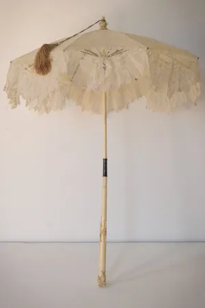 Beautifully Carved Ivory Parasol with Exquisite Lacework