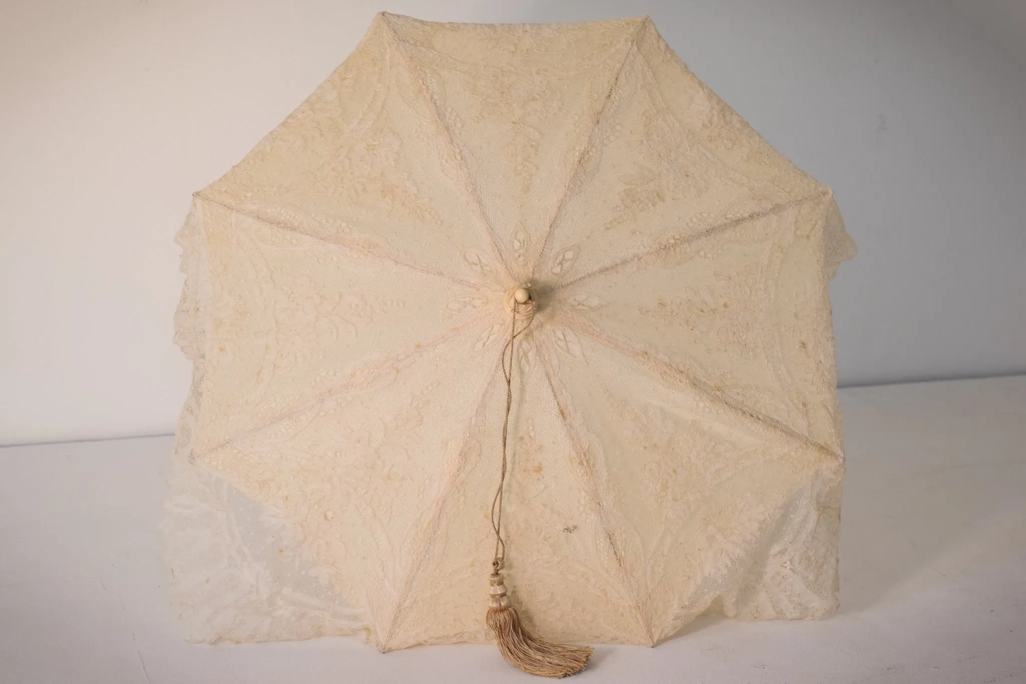 Beautifully Carved Ivory Parasol with Exquisite Lacework