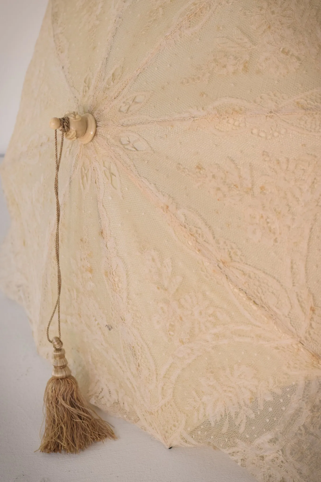 Beautifully Carved Ivory Parasol with Exquisite Lacework
