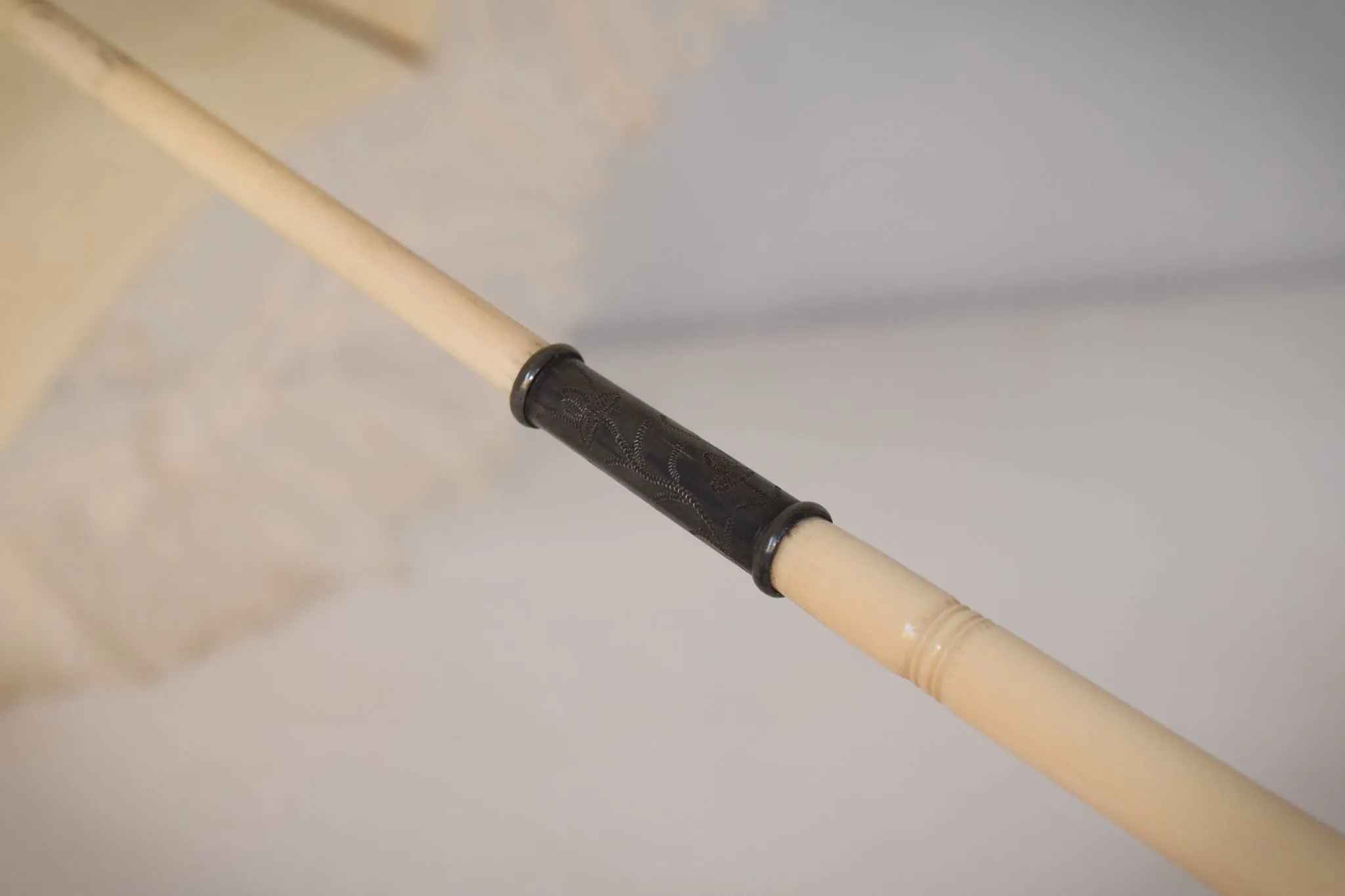 Beautifully Carved Ivory Parasol with Exquisite Lacework