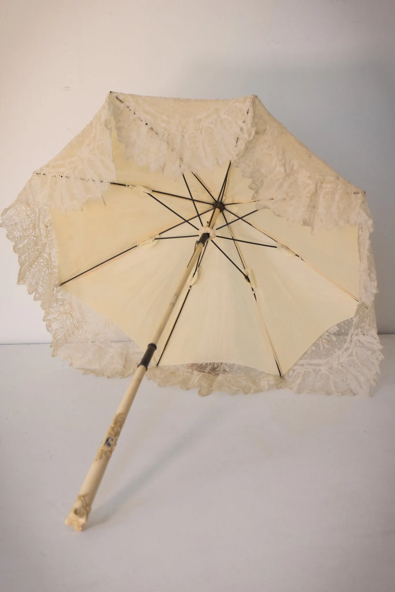 Beautifully Carved Ivory Parasol with Exquisite Lacework