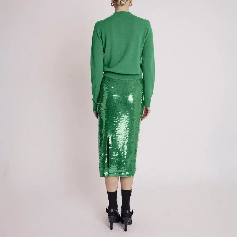 BERENICE Jamy Sequin Skirt in Green