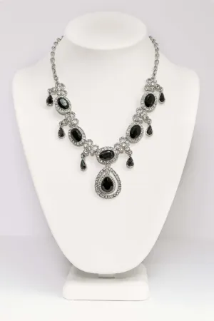 Black Melantine Statement Necklace Set in Silver