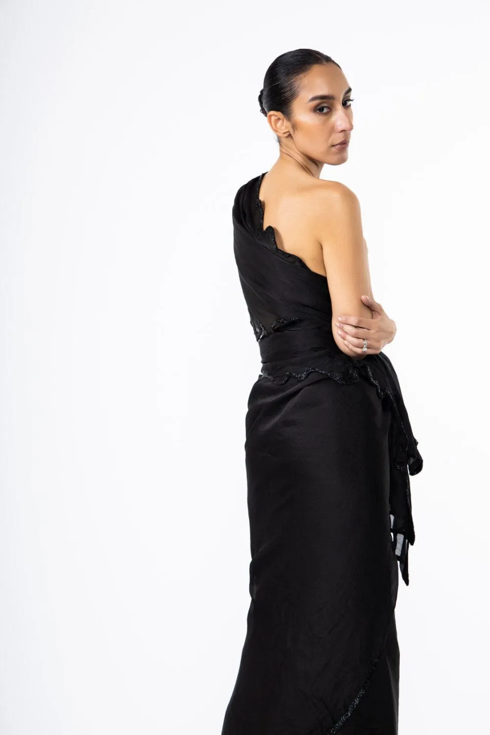 BLACK THOUSAND CRESCENTS SAREE