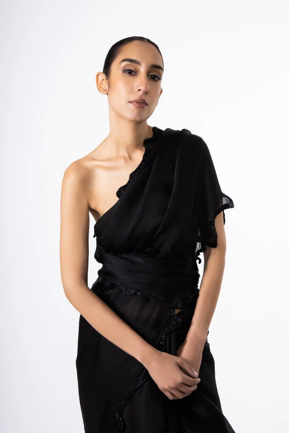 BLACK THOUSAND CRESCENTS SAREE