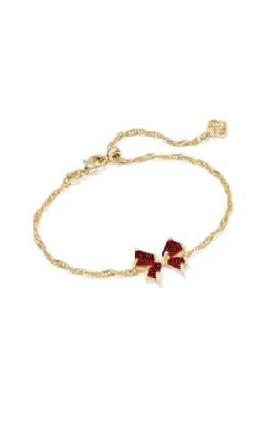Blair Bow Small Delicate Chain Bracelet in Gold Bright Red Drusy