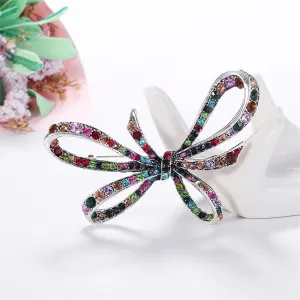 Blue & Multicolor Cubic Zirconia & Silver-Plated Bow Brooch