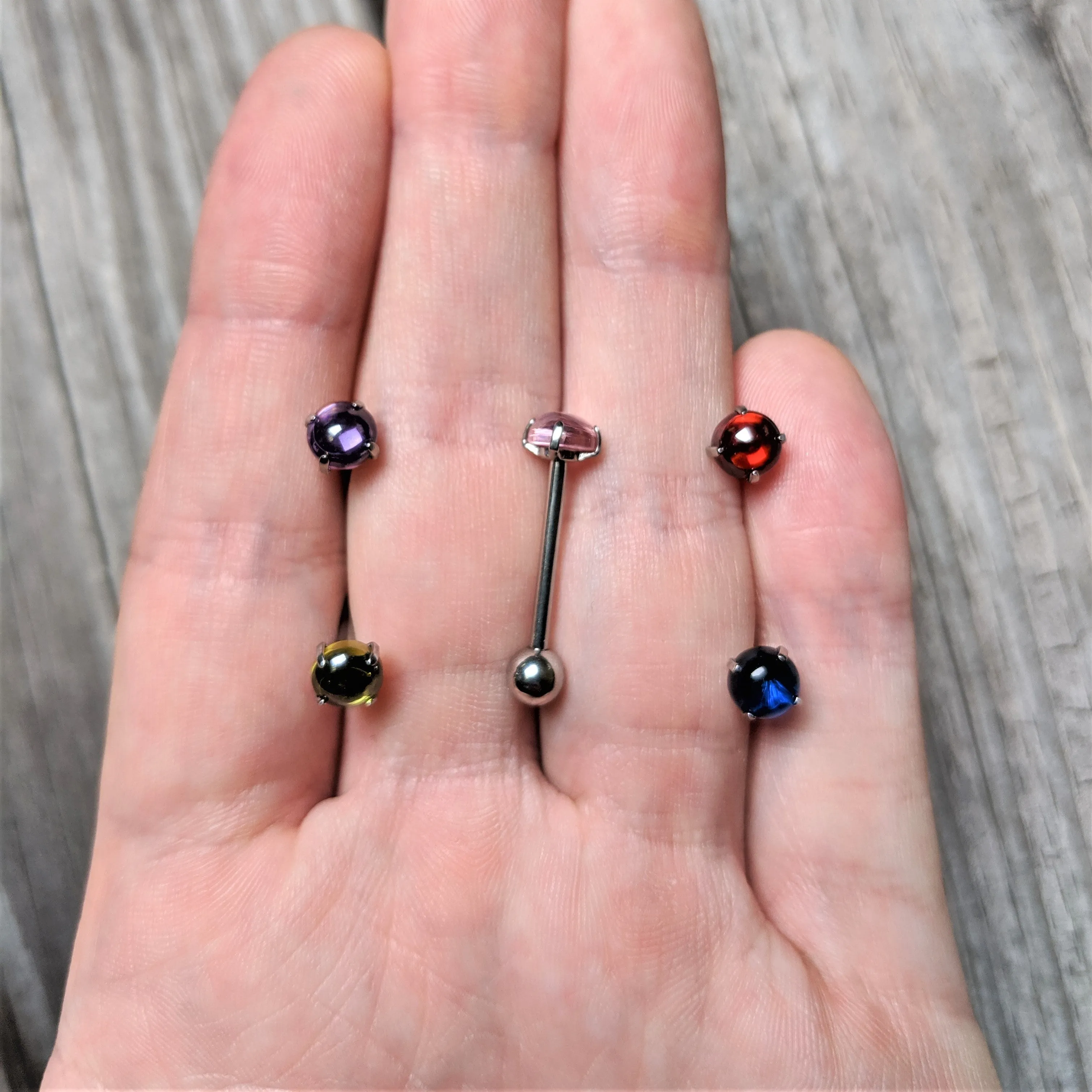 Blue CZ Gem Smooth Hemisphere Barbell Tongue Ring