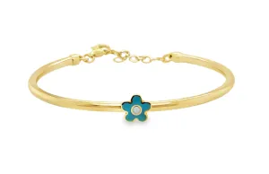 Blue Enamel Daisy Flower Bangle Bracelet