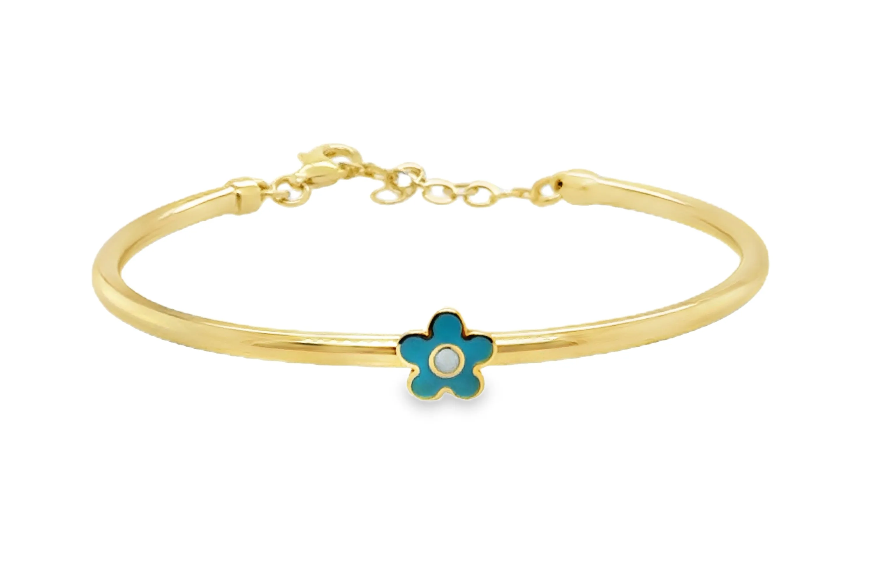 Blue Enamel Daisy Flower Bangle Bracelet