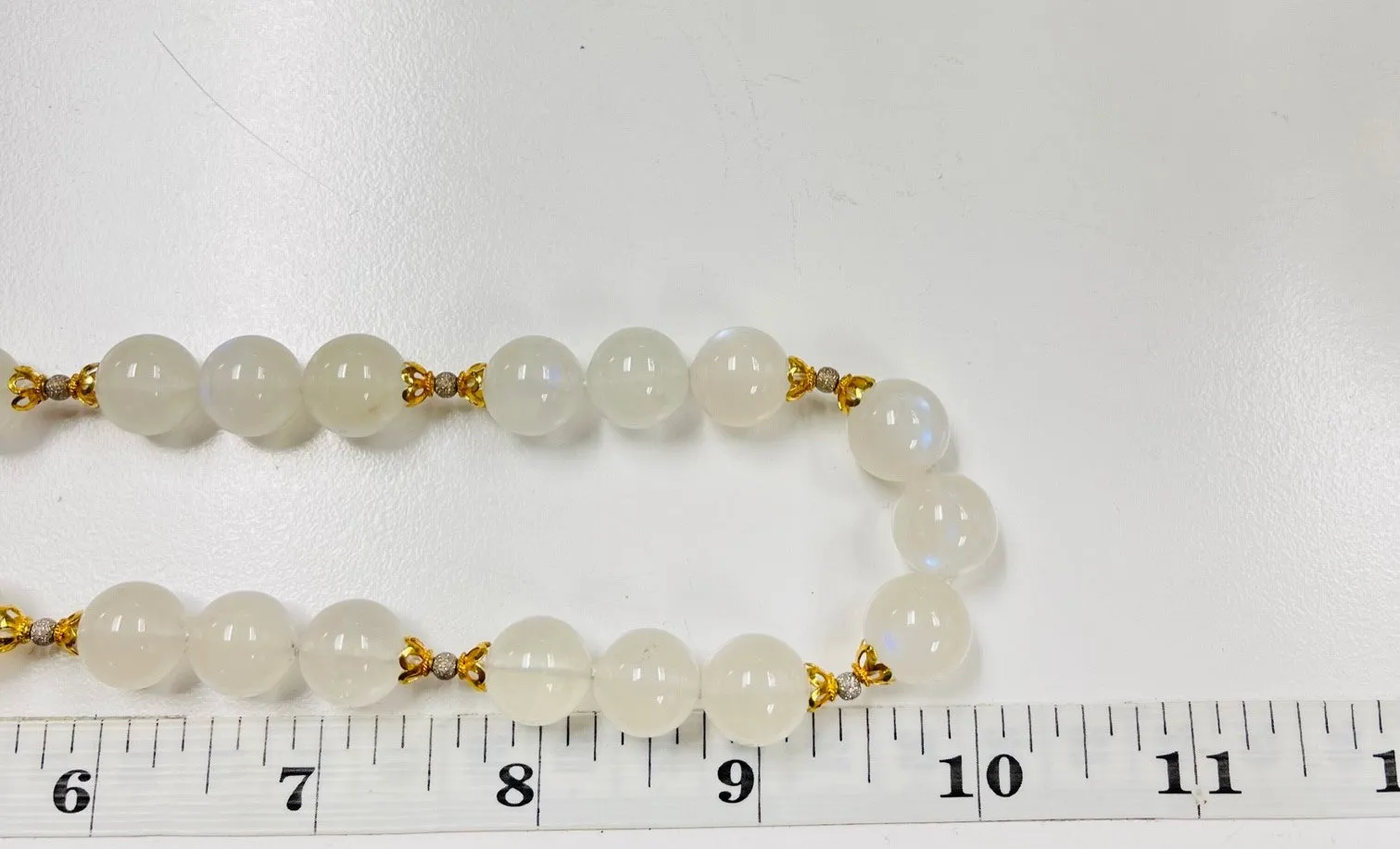 Blue Flash Moonstone Beaded Necklace Yellow Gold Spacers