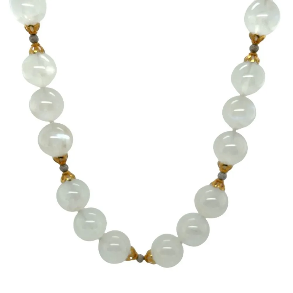 Blue Flash Moonstone Beaded Necklace Yellow Gold Spacers