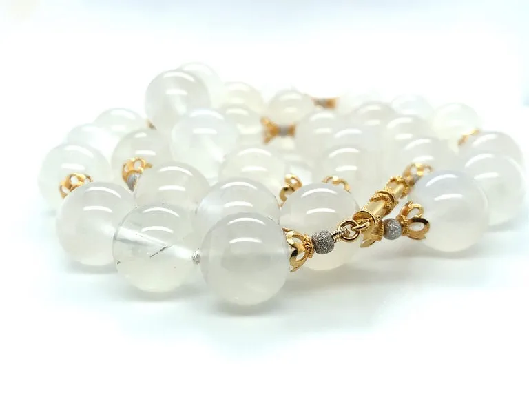 Blue Flash Moonstone Beaded Necklace Yellow Gold Spacers