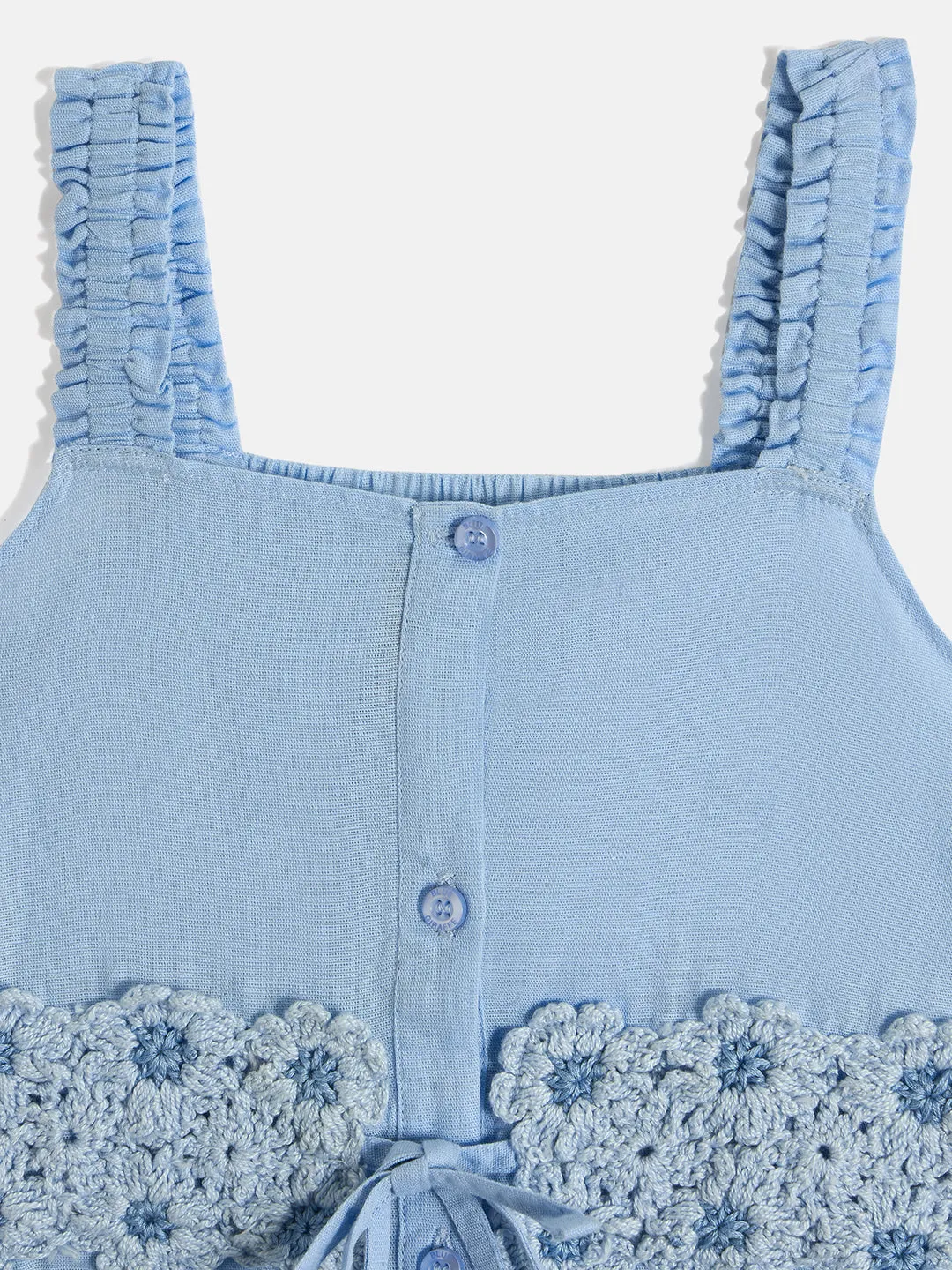 Blue Giraffe Girls Blue Self Design Shoulder Straps Sleeveless Crochet Top