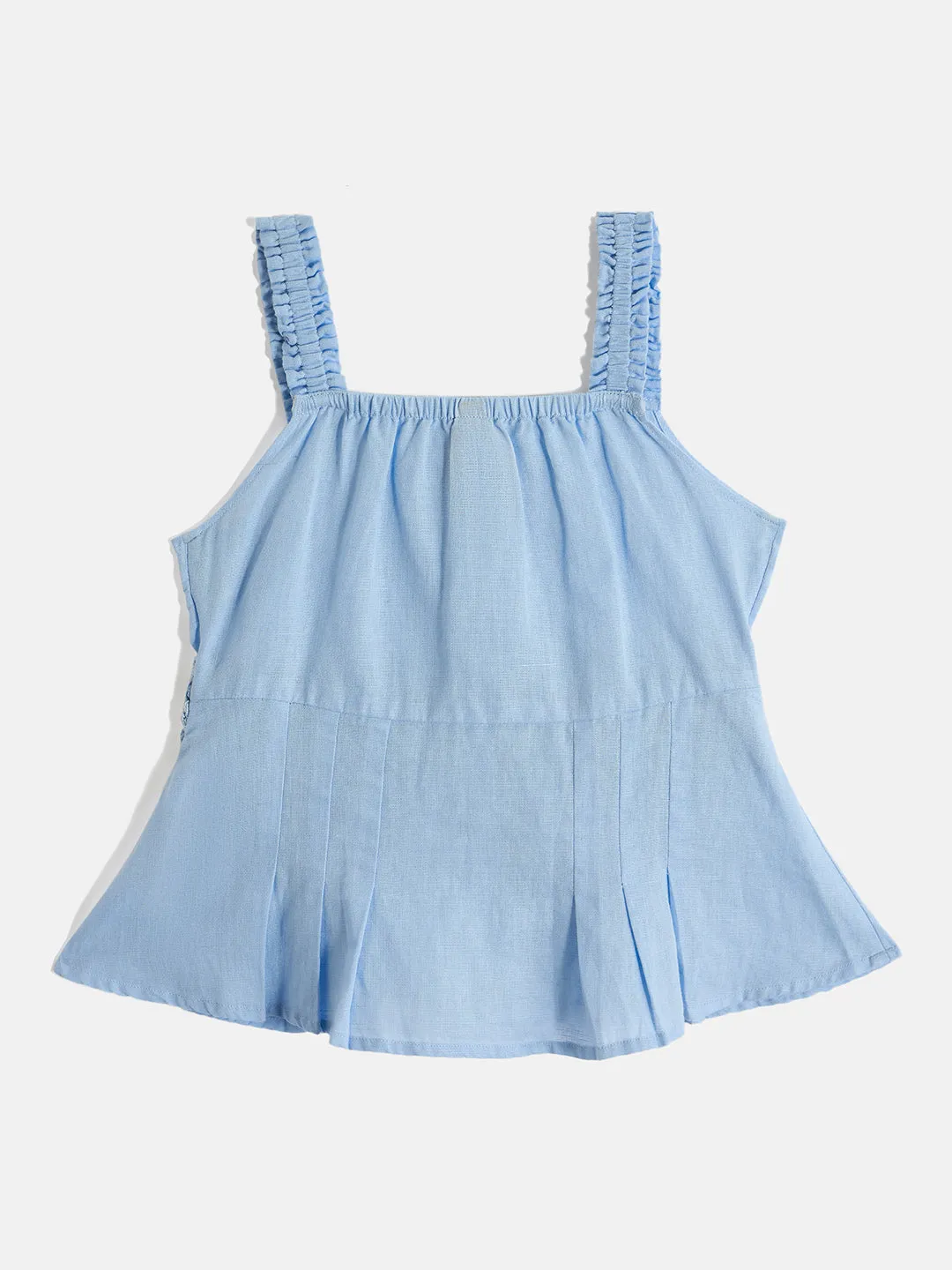 Blue Giraffe Girls Blue Self Design Shoulder Straps Sleeveless Crochet Top