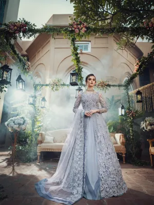 Blue Grey Bridal Lehenga with Front Open Gown #BS703