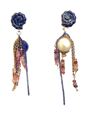 BLUE OCEAN GLOW SHELL DIAMOND SOUTH SEA CHAIN STUDS