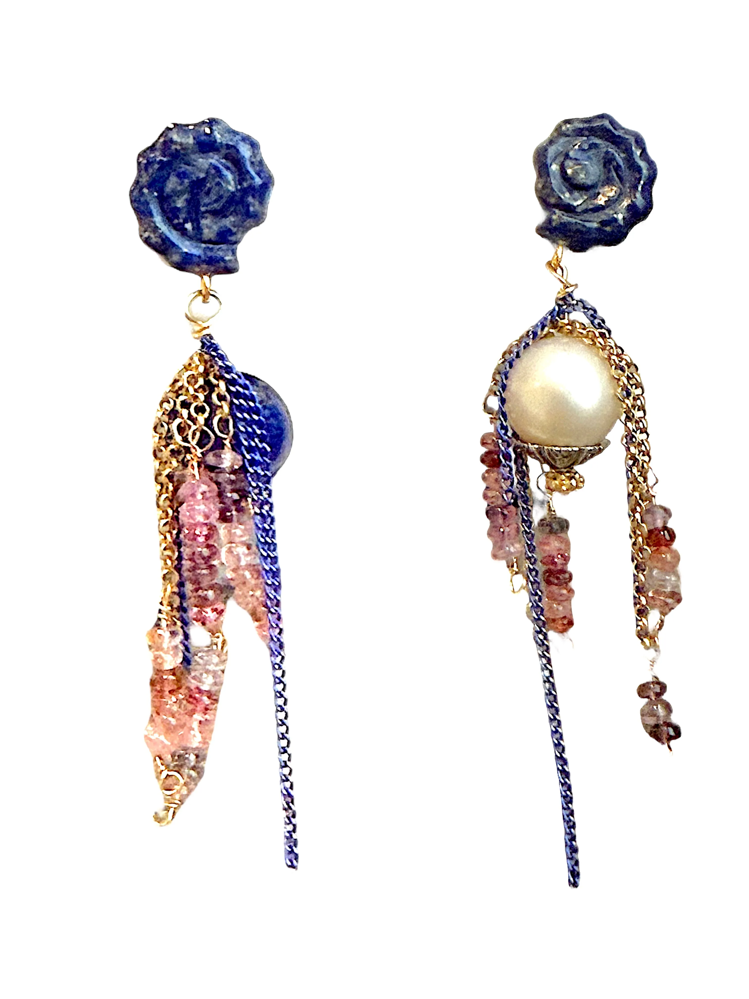 BLUE OCEAN GLOW SHELL DIAMOND SOUTH SEA CHAIN STUDS