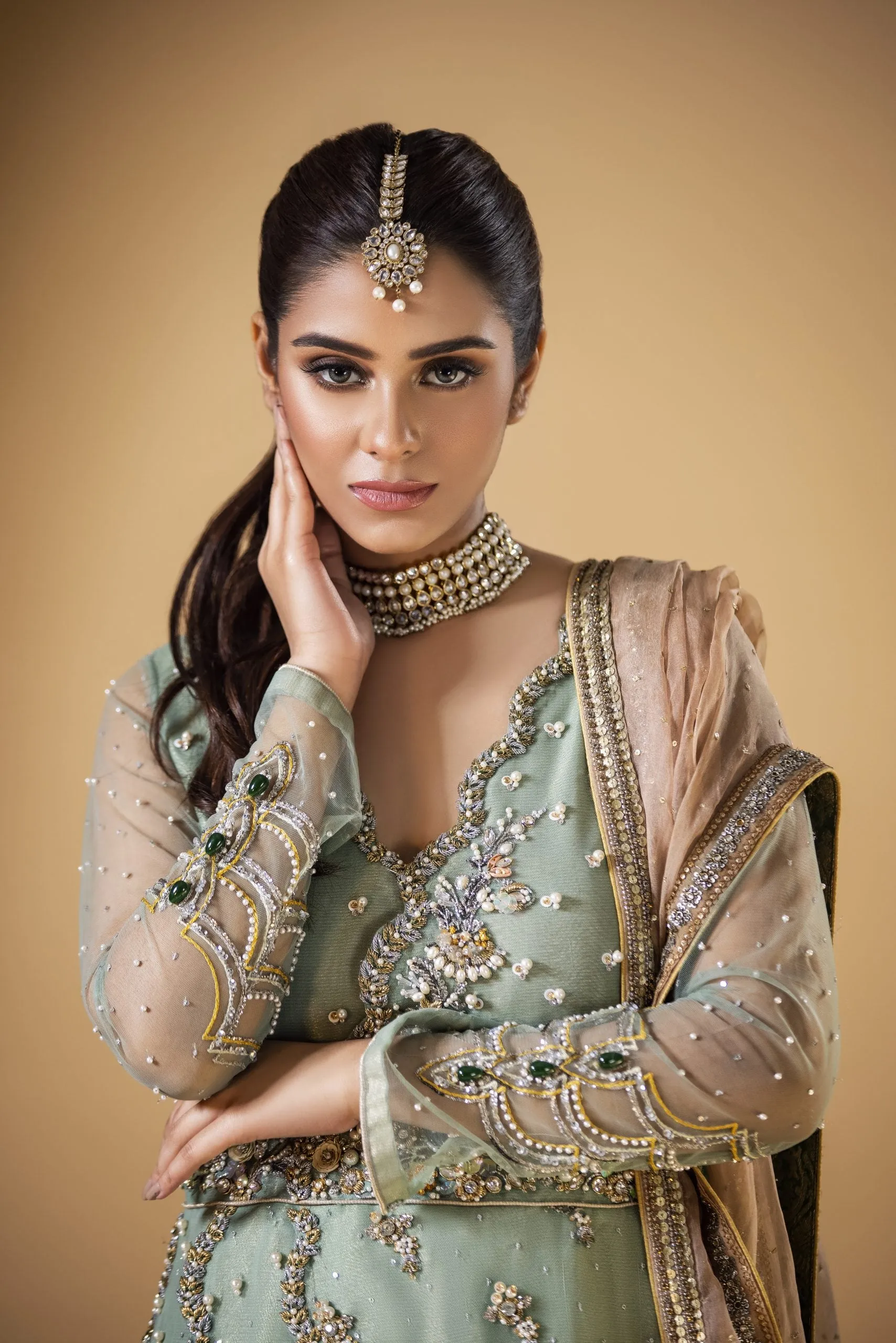 Blue Pakistani Wedding Dress in Lehenga Kameez Style