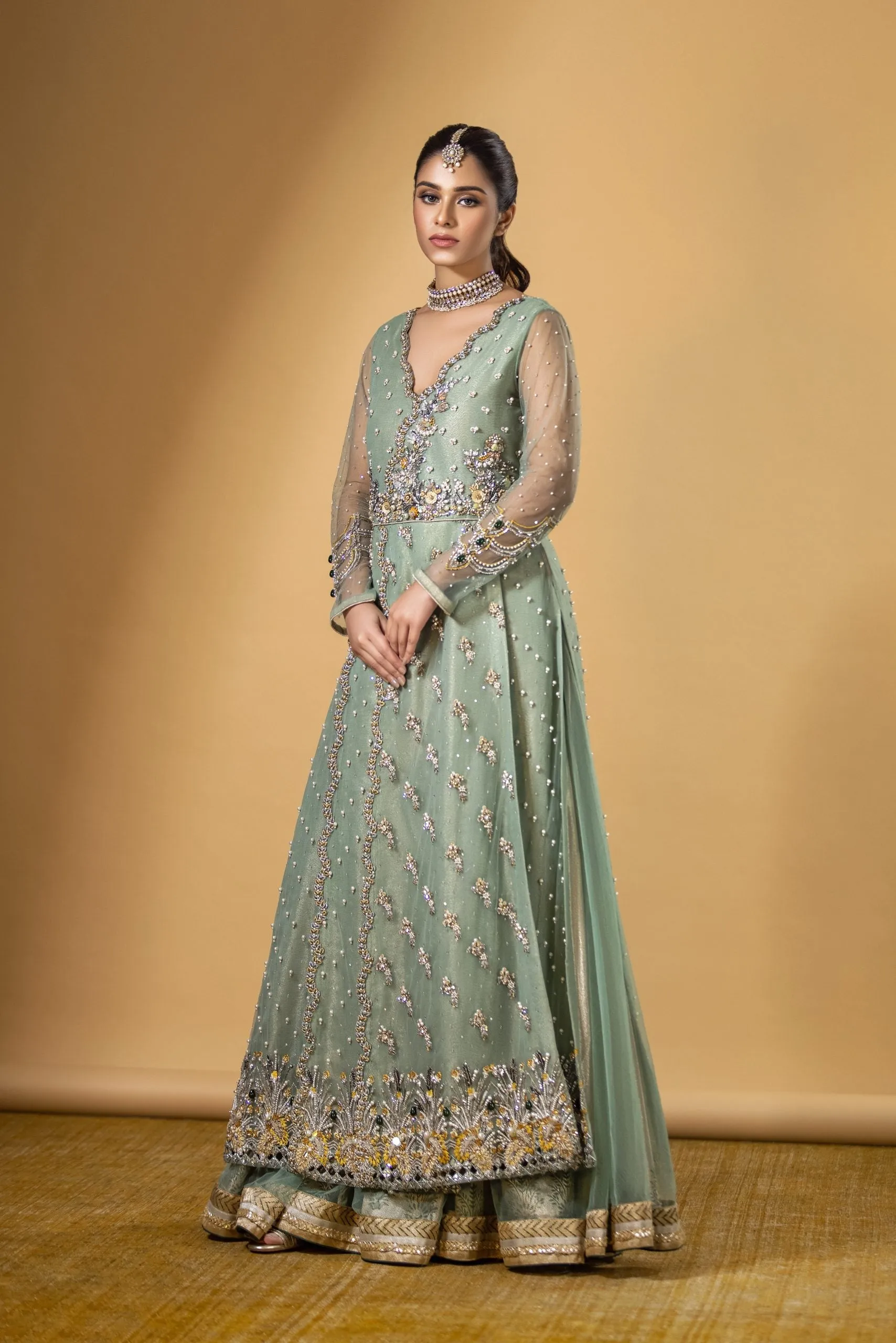 Blue Pakistani Wedding Dress in Lehenga Kameez Style