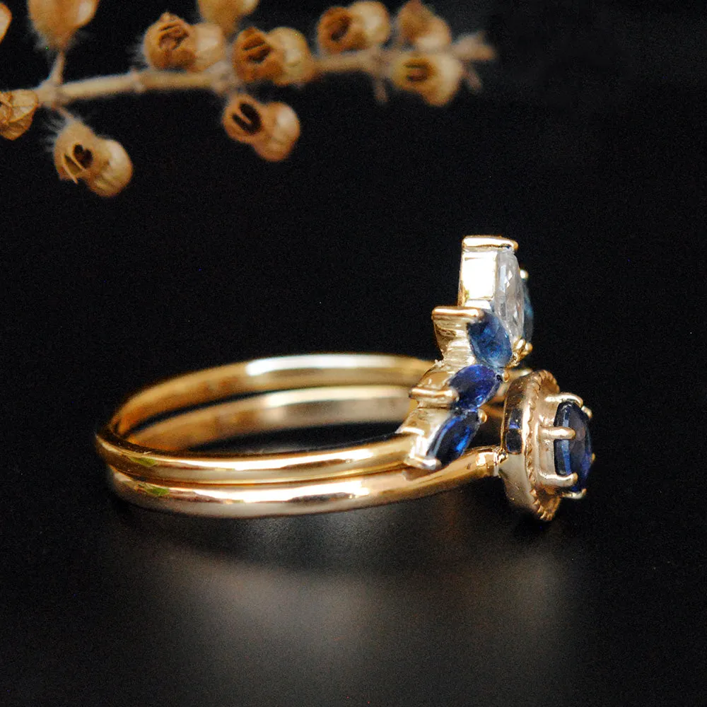 Blue Sapphire Engagement Ring with Sapphire and Diamond Curved Bridal Stack Ring Set