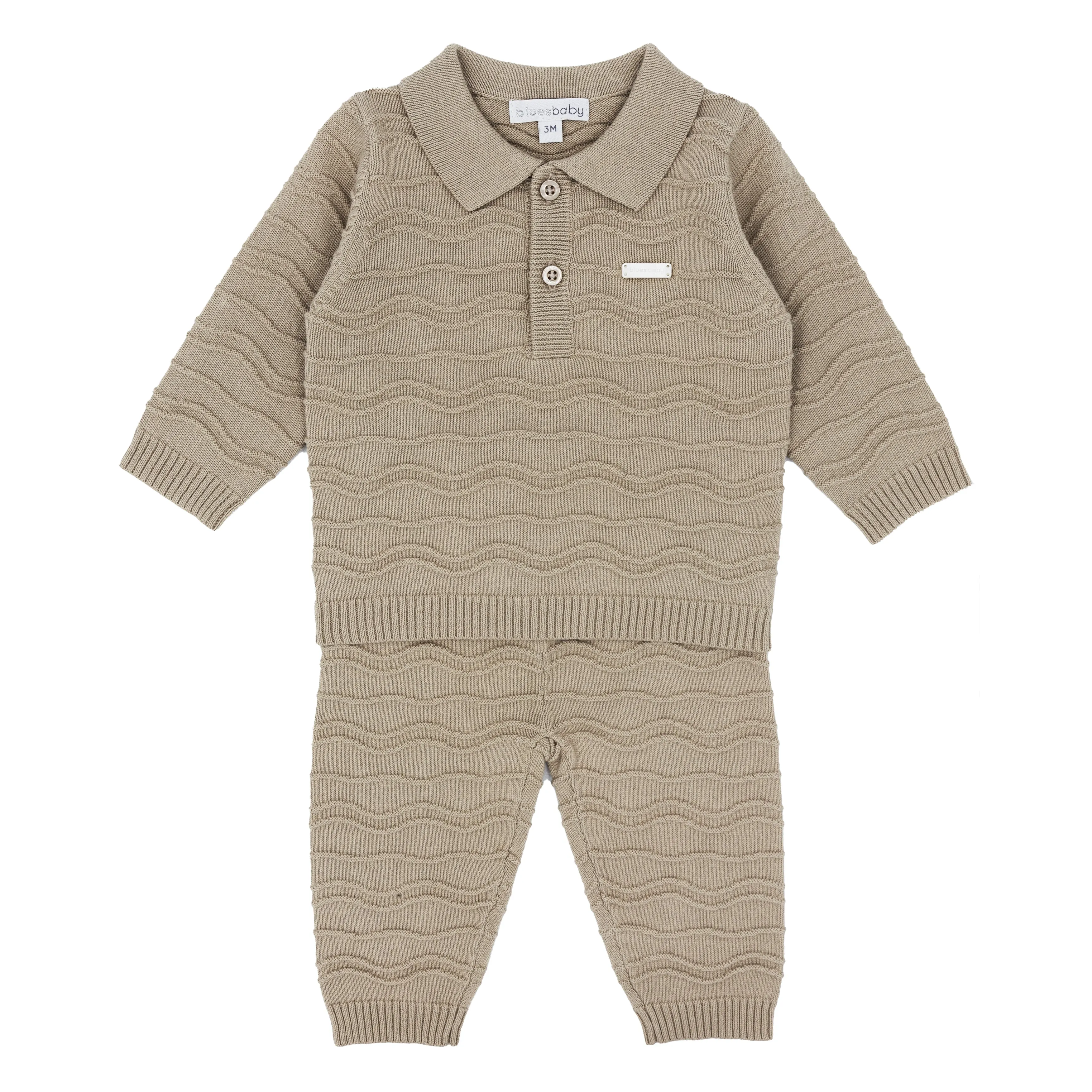 'Blues Baby' Boys Beige Knitted Two Piece Set