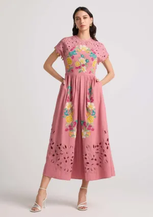 Blush floral applique and cutwork midi dress