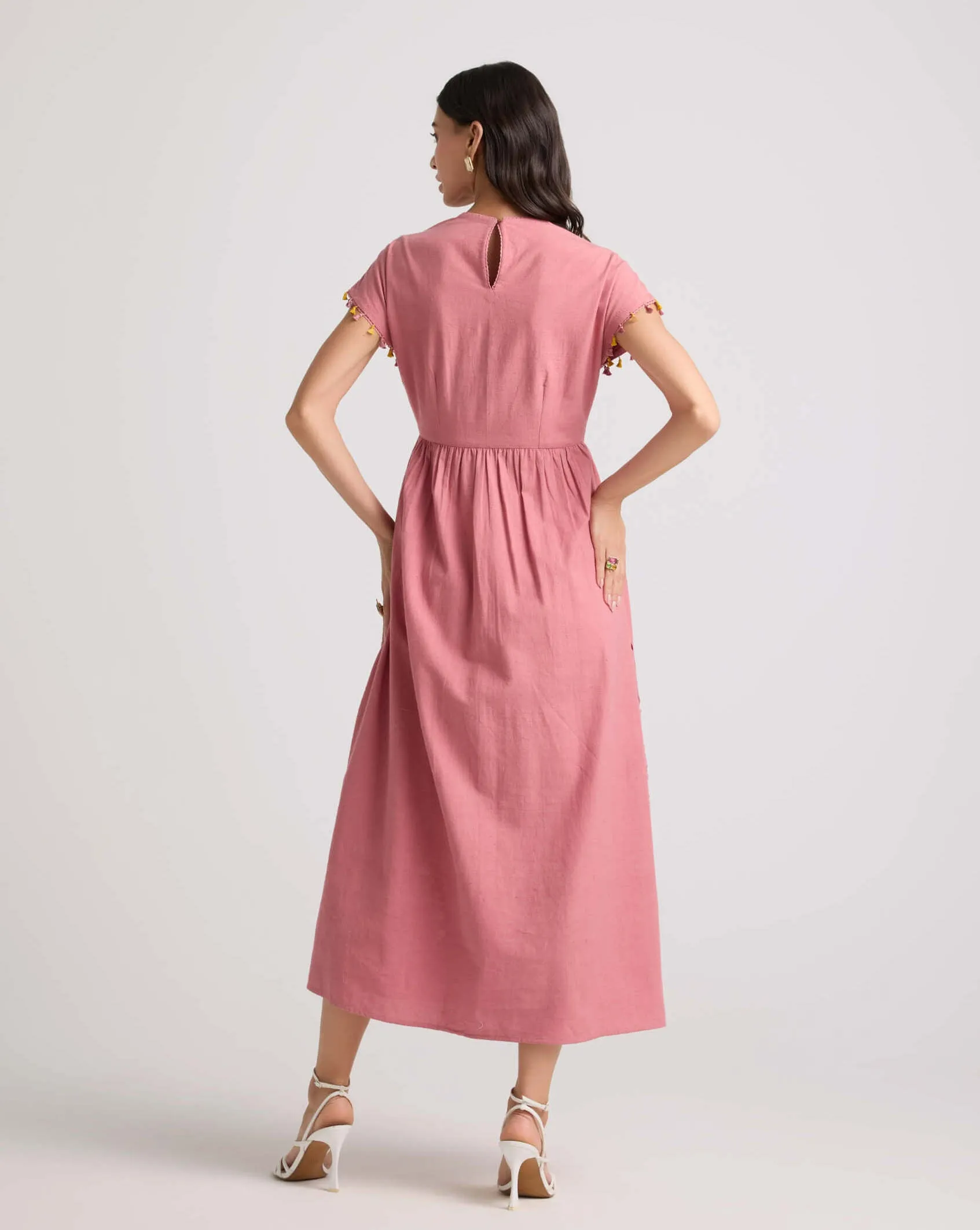 Blush floral applique and cutwork midi dress