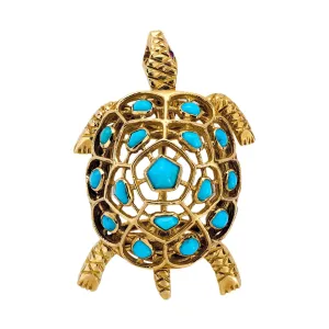 Boucheron Paris turquoise 18k yellow gold turtle brooch