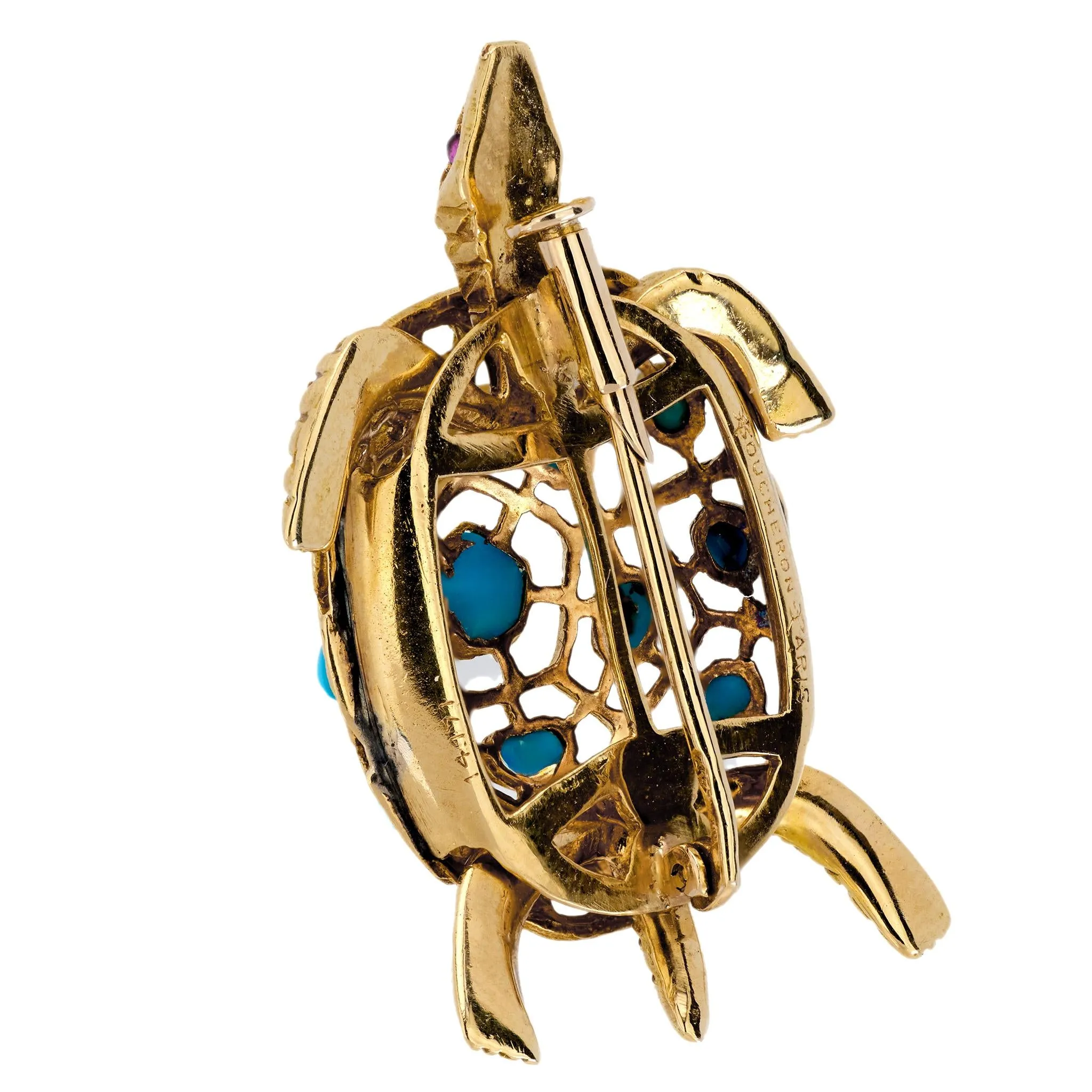 Boucheron Paris turquoise 18k yellow gold turtle brooch