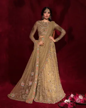 Bridal Gold Lehenga Choli and Dupatta Dress in Organza