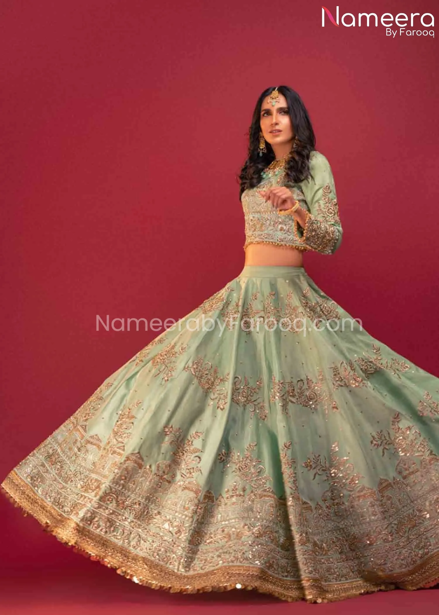 Bridal Lehenga Dress in Mint Green Lehenga Choli #BS608