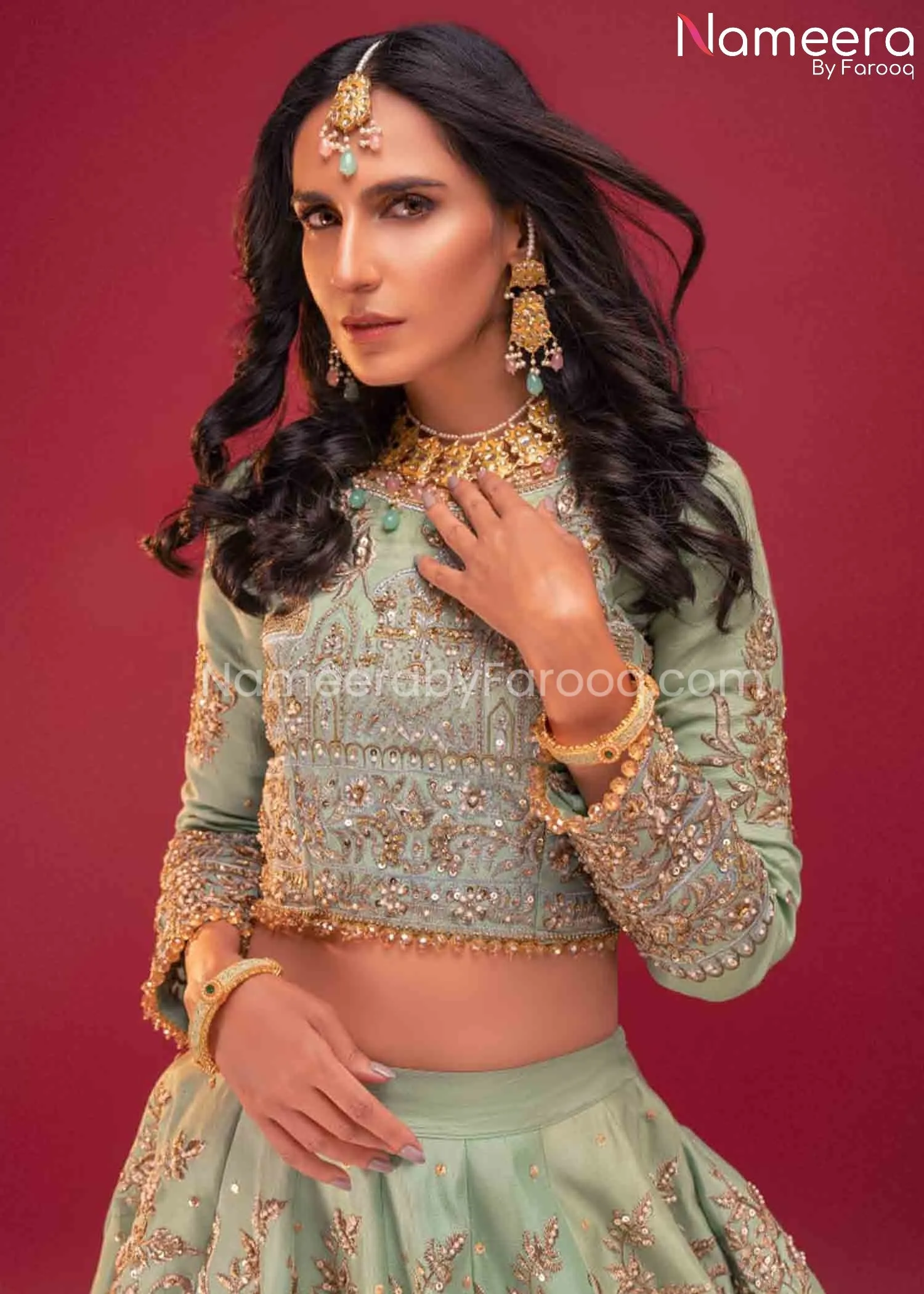 Bridal Lehenga Dress in Mint Green Lehenga Choli #BS608