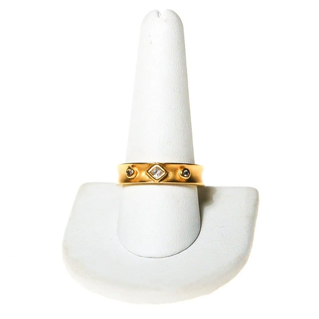 Brushed Gold Tone Band Ring, Bezel Set Cubic Zirconia, Modern, Minimalist, Ring Size 10