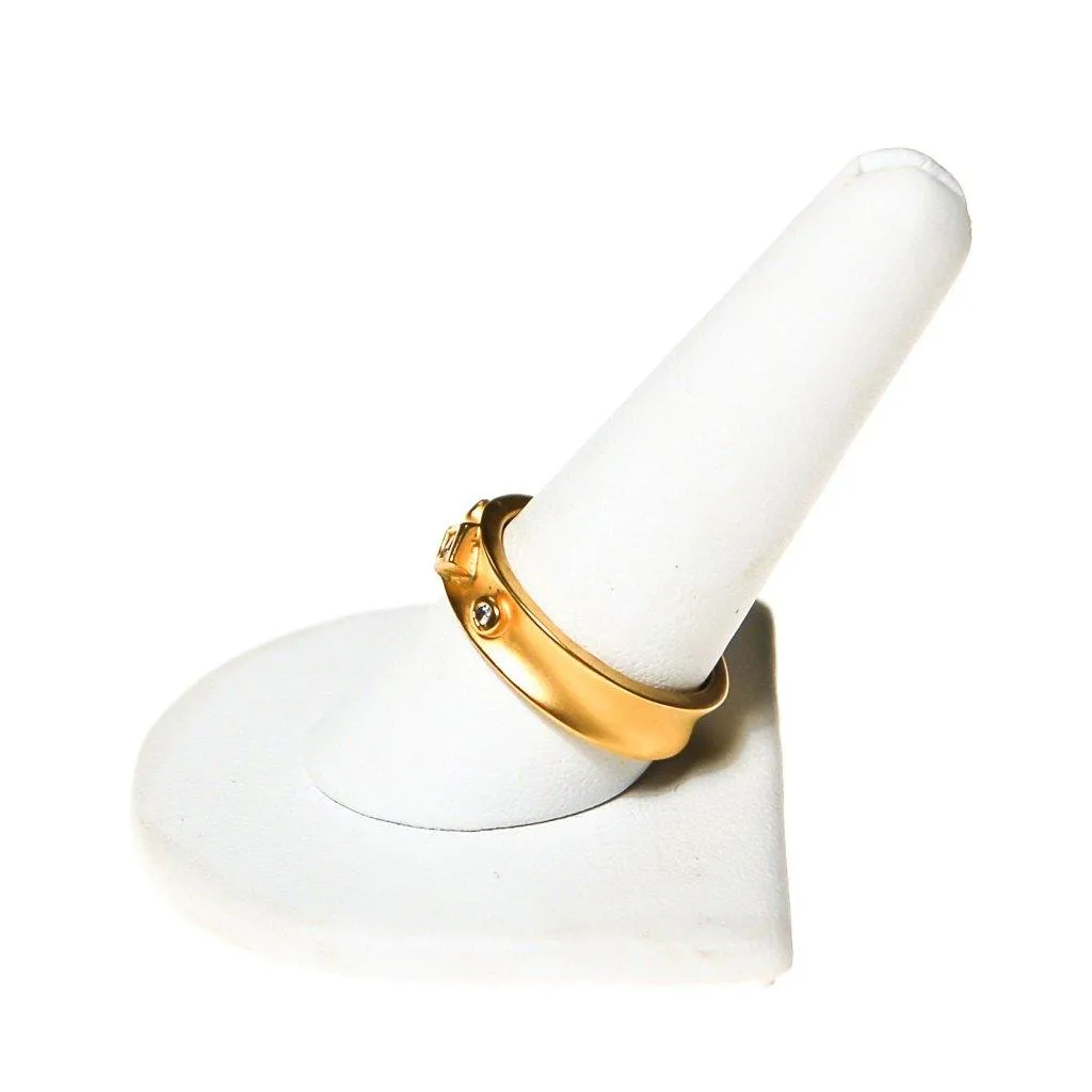Brushed Gold Tone Band Ring, Bezel Set Cubic Zirconia, Modern, Minimalist, Ring Size 10