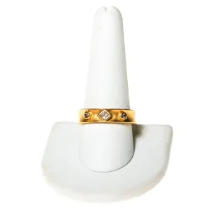 Brushed Gold Tone Band Ring, Bezel Set Cubic Zirconia, Modern, Minimalist, Ring Size 10