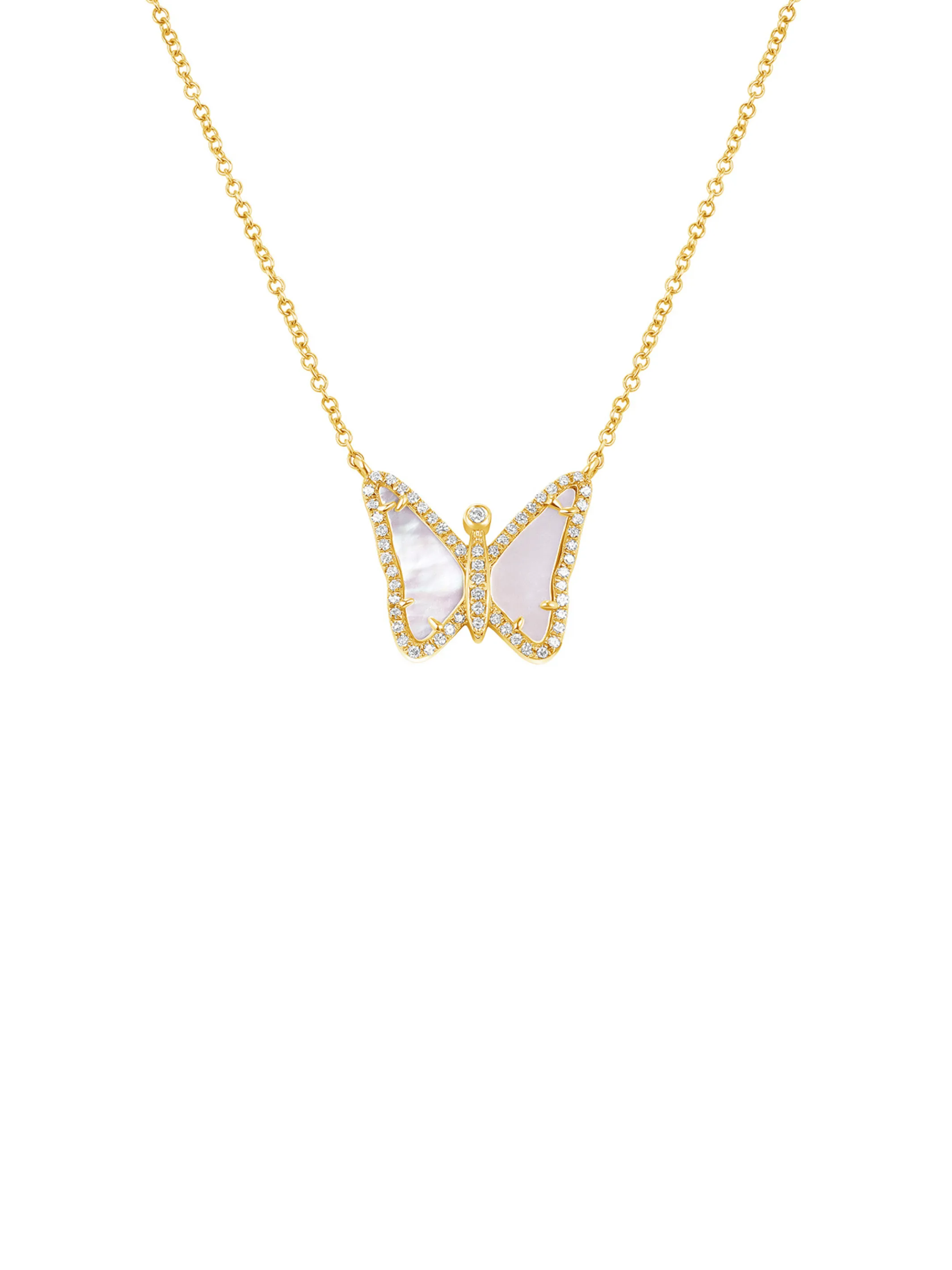 Butterfly Mother of Pearl Necklace 14K